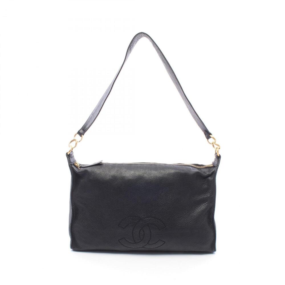 Chanel Coco Mark Shoulder Bag Handbag Leather Women's Black